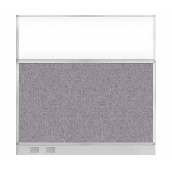 Hush Panel Configurable Cubicle Partition 6' x 6' Cloud Gray Fabric Clear Window w/ Cable Channel